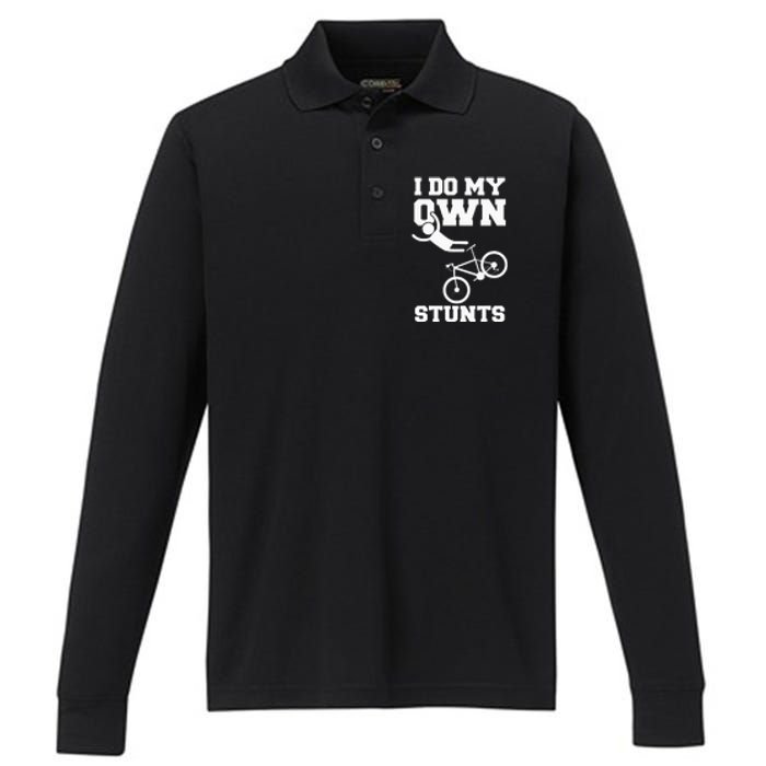 I Do My Own Stunts Broken Arm Hospital Recovery Cast Bicycle Performance Long Sleeve Polo