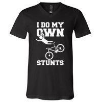 I Do My Own Stunts Broken Arm Hospital Recovery Cast Bicycle V-Neck T-Shirt