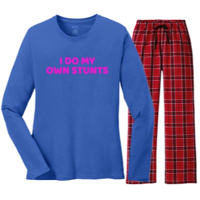 I Do My Own Stunts Get Well Soon Accident Gift Women's Long Sleeve Flannel Pajama Set 