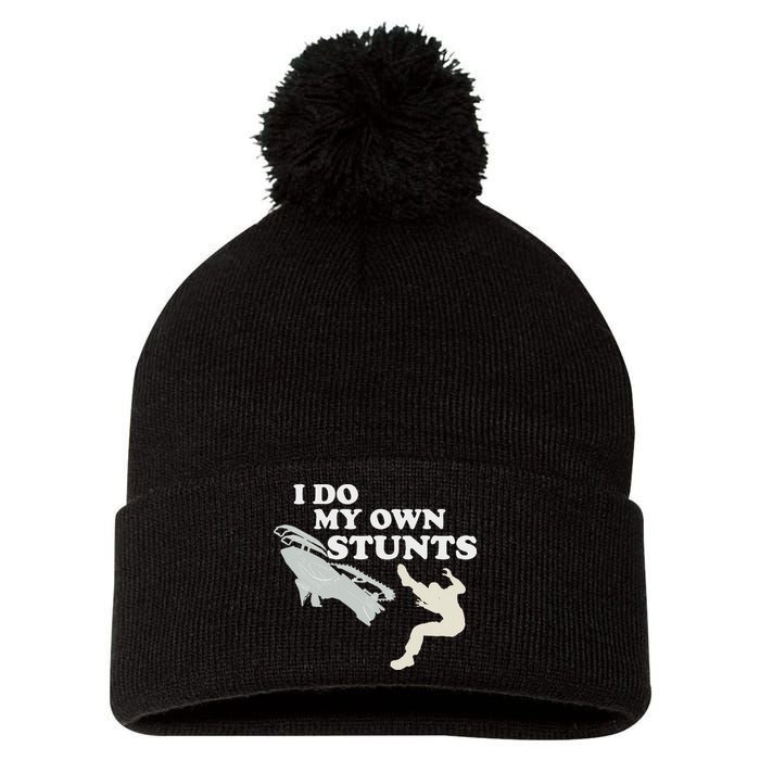 I Do My Own Stunts Snowmobile Snow Machine All Pom Pom 12in Knit Beanie