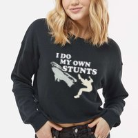 I Do My Own Stunts Snowmobile Snow Machine All Cropped Pullover Crew