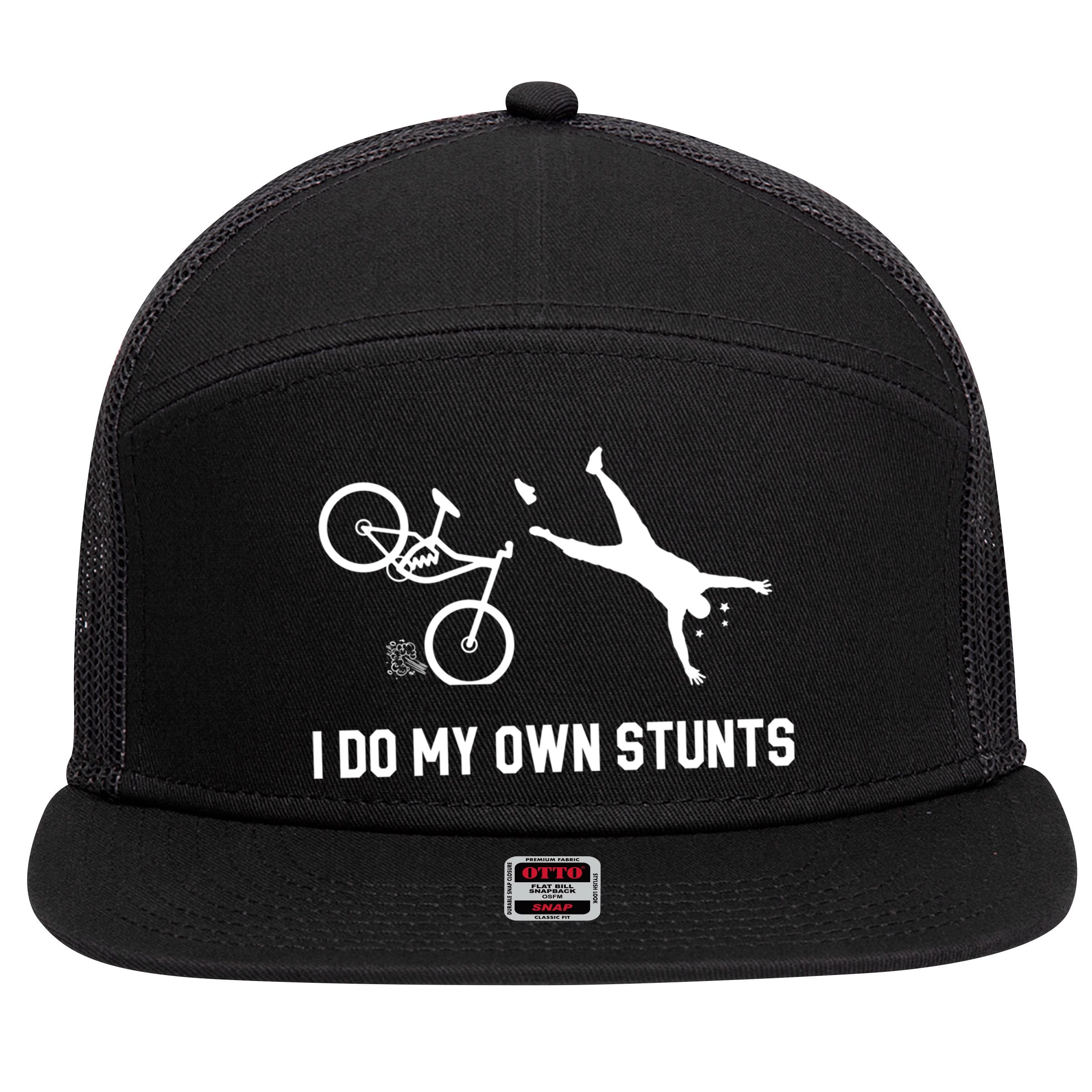 I Do My Own Stunts Mountain Bike Funny Mtb Gift 7 Panel Mesh Trucker Snapback Hat