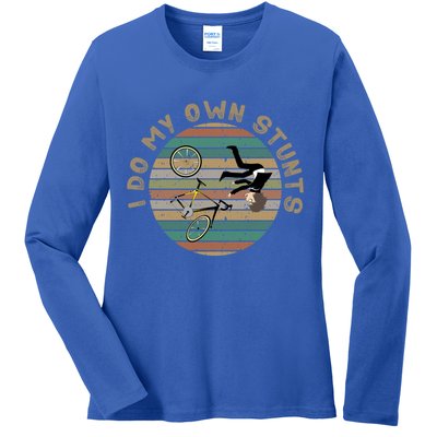 I Do My Own Stunts Mountain Biking Vintage Cute Gift Ladies Long Sleeve Shirt