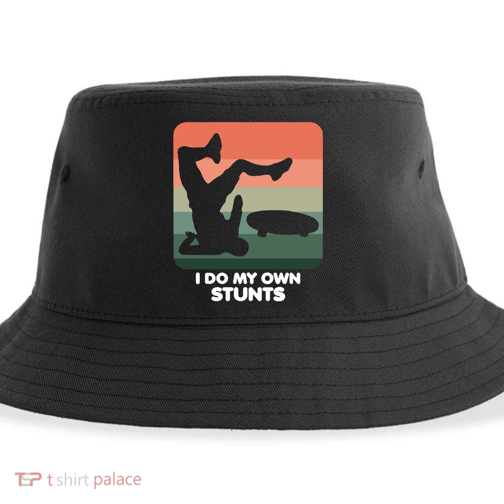 I Do My Own Stunts Funny Skateboard Sustainable Bucket Hat