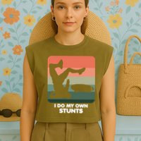 I Do My Own Stunts Funny Skateboard Garment-Dyed Women's Muscle Tee