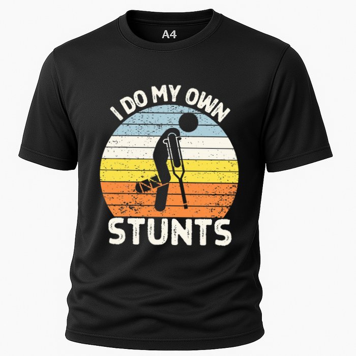 I Do My Own Stunts Broken Leg Get Well Soon Gift Crutches Cooling Performance Crew T-Shirt