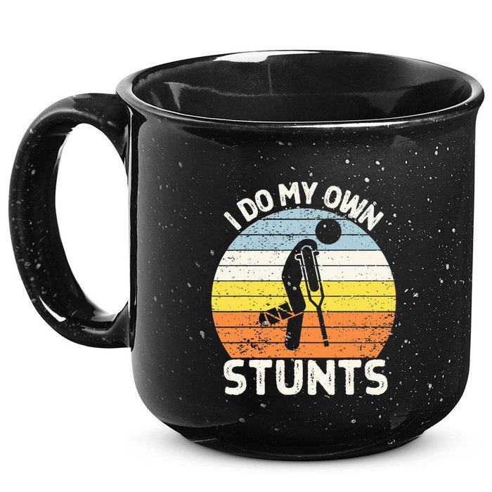 I Do My Own Stunts Broken Leg Get Well Soon Gift Crutches 15oz Campfire Ceramic Mug