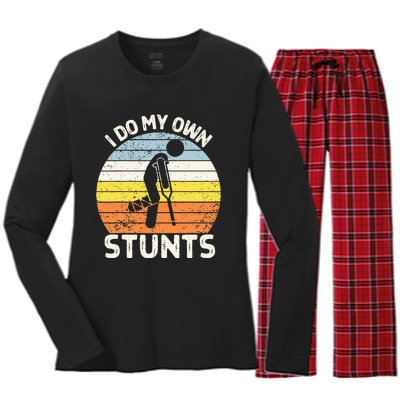 I Do My Own Stunts Broken Leg Get Well Soon Gift Crutches Women's Long Sleeve Flannel Pajama Set 