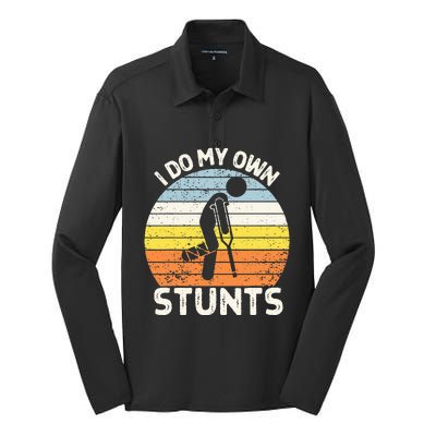 I Do My Own Stunts Broken Leg Get Well Soon Gift Crutches Silk Touch Performance Long Sleeve Polo