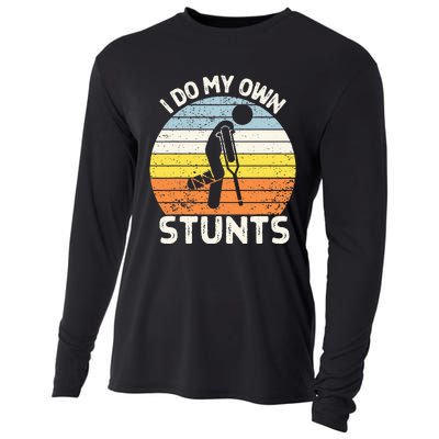 I Do My Own Stunts Broken Leg Get Well Soon Gift Crutches Cooling Performance Long Sleeve Crew