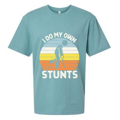 I Do My Own Stunts Broken Leg Get Well Soon Gift Crutches Sueded Cloud Jersey T-Shirt