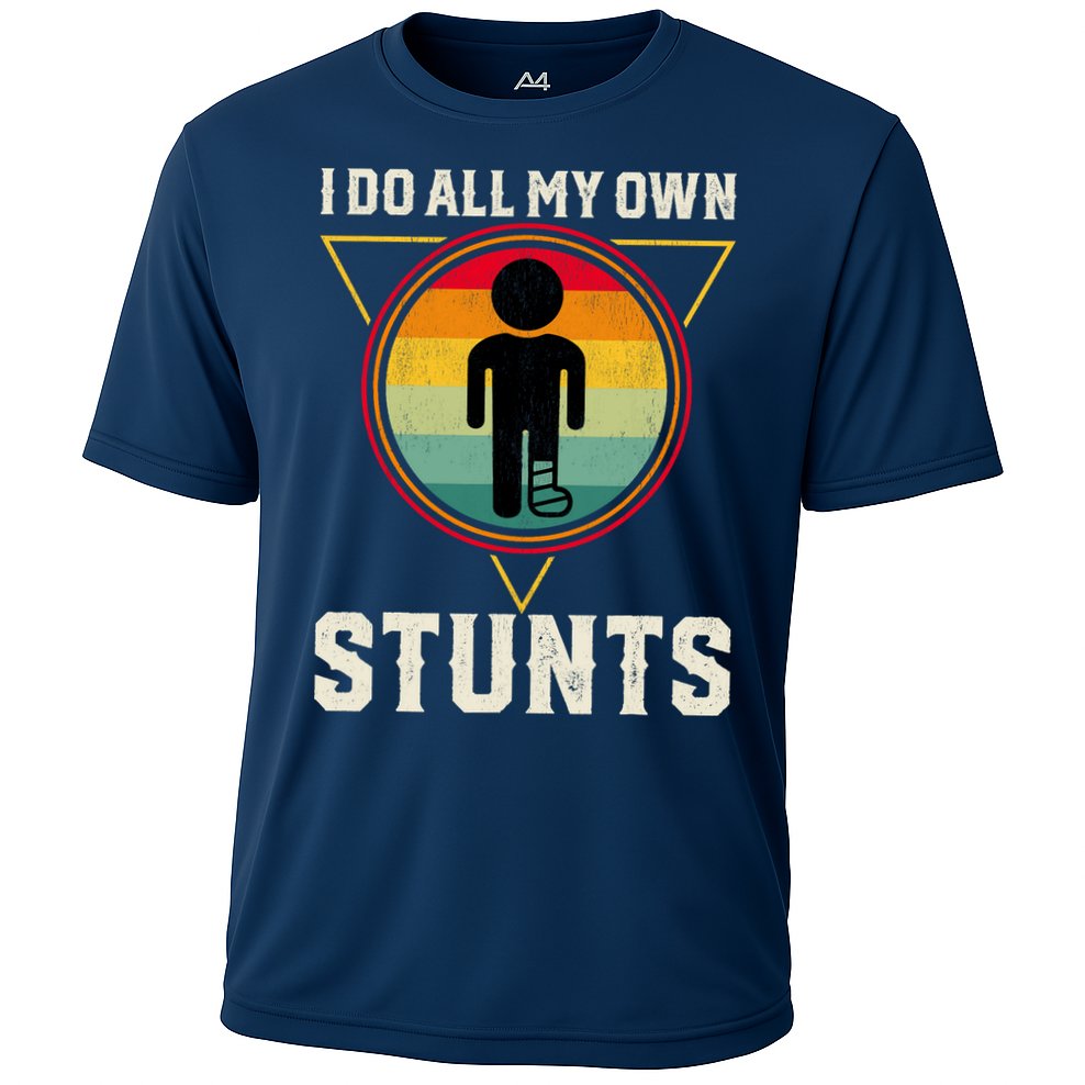 I Do My Own Stunts Get Well Funny Injury Leg Ankle Knee Foot Cooling Performance Crew T-Shirt