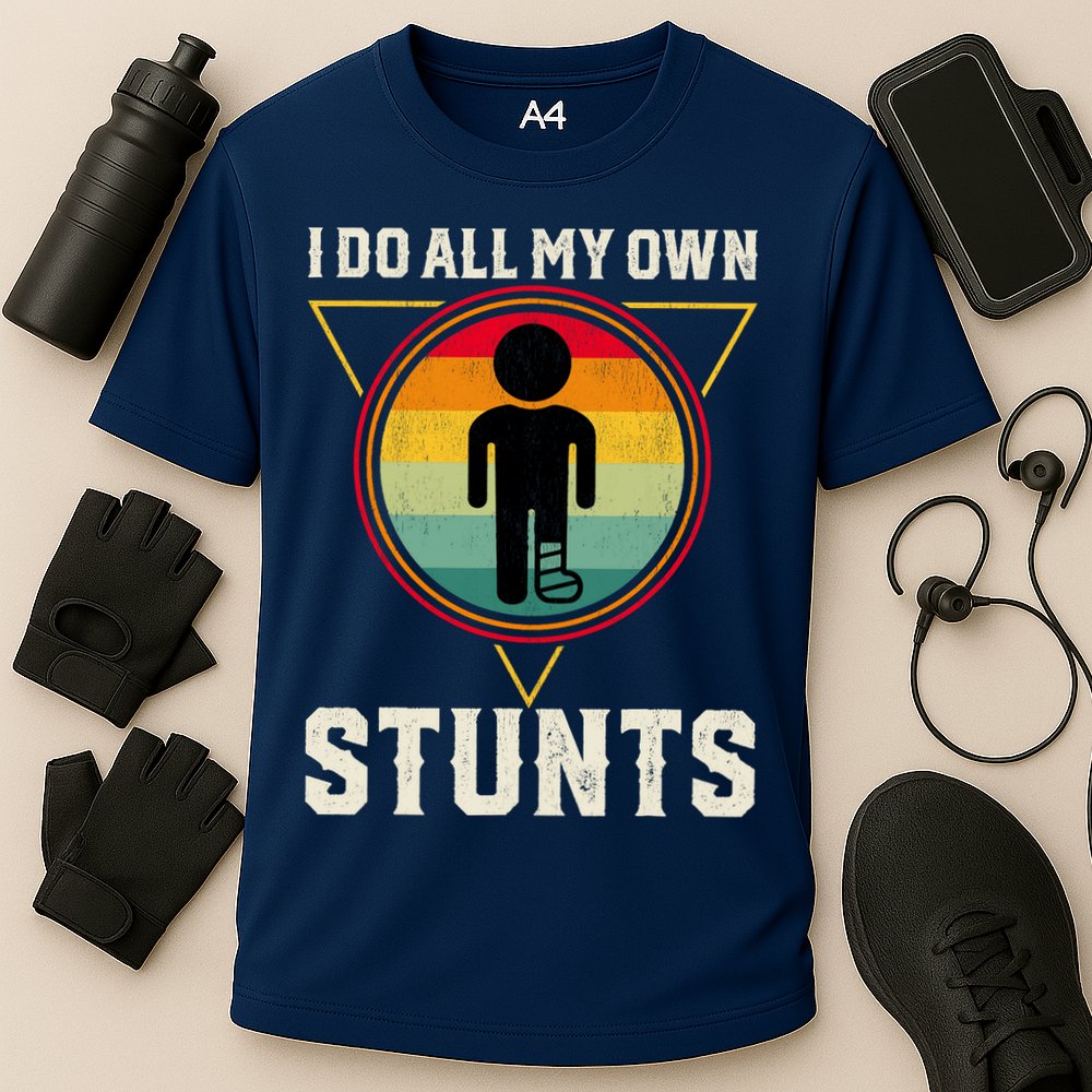 I Do My Own Stunts Get Well Funny Injury Leg Ankle Knee Foot Cooling Performance Crew T-Shirt