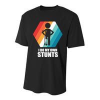 I Do My Own Stunts Funny Broken Leg Feet Injury Get Well Soon Youth Performance Sprint T-Shirt
