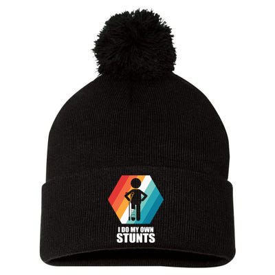 I Do My Own Stunts Funny Broken Leg Feet Injury Get Well Soon Pom Pom 12in Knit Beanie