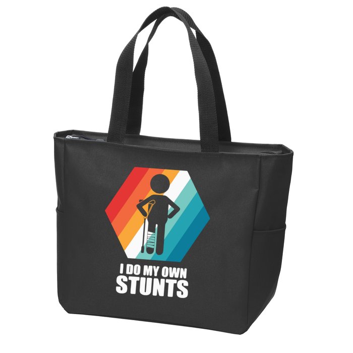 I Do My Own Stunts Funny Broken Leg Feet Injury Get Well Soon Zip Tote Bag