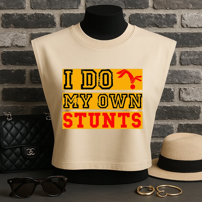 I Do My Own Stunts Funny Broken Bone Injury Get Well Garment-Dyed Women's Muscle Tee
