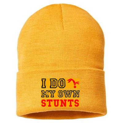 I Do My Own Stunts Funny Broken Bone Injury Get Well Sustainable Knit Beanie