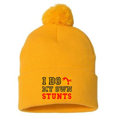 I Do My Own Stunts Funny Broken Bone Injury Get Well Pom Pom 12in Knit Beanie