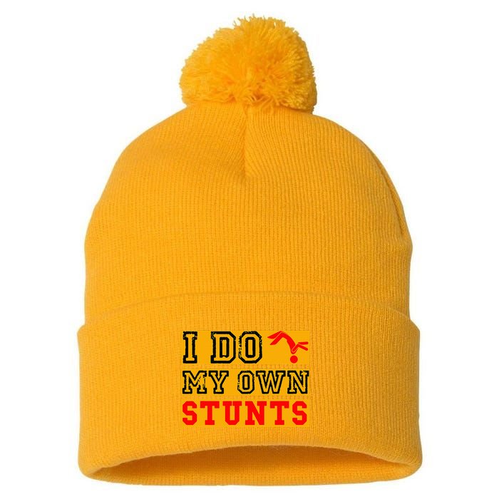 I Do My Own Stunts Funny Broken Bone Injury Get Well Pom Pom 12in Knit Beanie