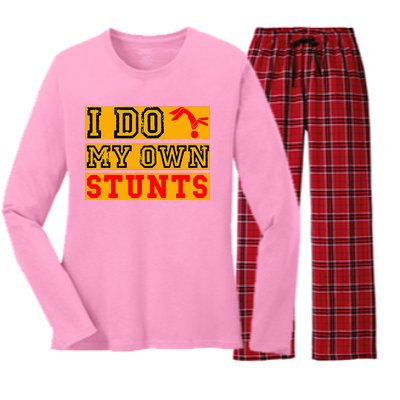 I Do My Own Stunts Funny Broken Bone Injury Get Well Women's Long Sleeve Flannel Pajama Set 