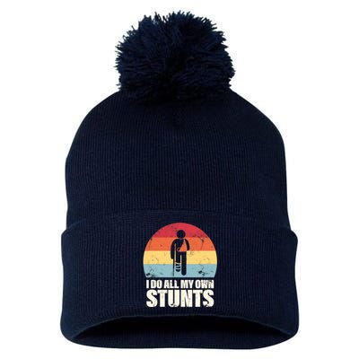 I Do My Own Stunts Funny Get Well Soon Pom Pom 12in Knit Beanie