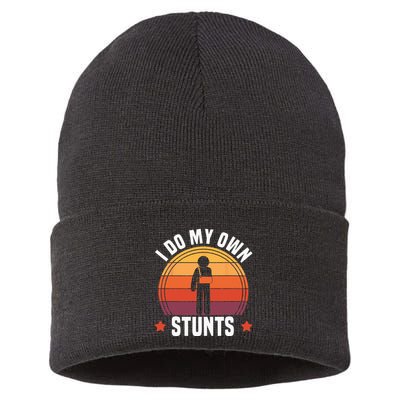 I Do My Own Stunts Funny Get Well Broken Arm Injury Sustainable Knit Beanie