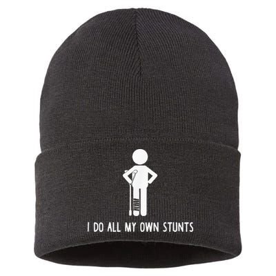 I Do My Own Stunts Funny Injury Funny Recovery Broken Leg Sustainable Knit Beanie