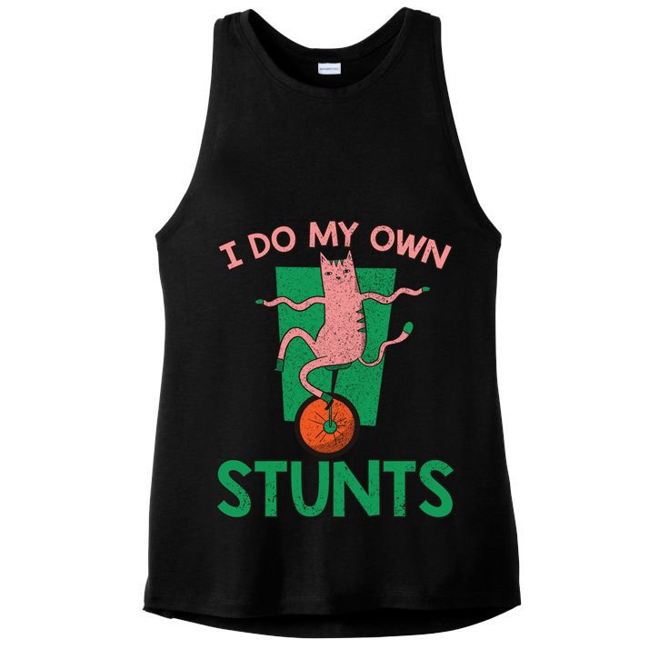 I Do My Own Stunts Funny Cat Gift Ladies PosiCharge Tri-Blend Wicking Tank