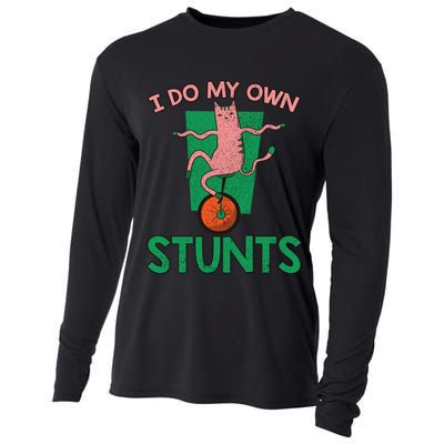 I Do My Own Stunts Funny Cat Gift Cooling Performance Long Sleeve Crew
