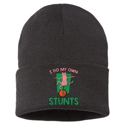 I Do My Own Stunts Funny Cat Gift Sustainable Knit Beanie