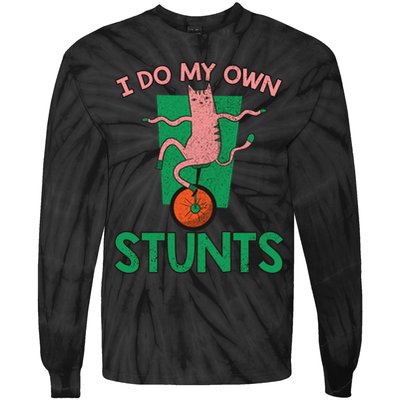 I Do My Own Stunts Funny Cat Gift Tie-Dye Long Sleeve Shirt