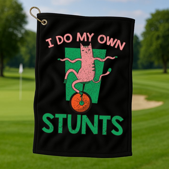 I Do My Own Stunts Funny Cat Gift Golf Towel