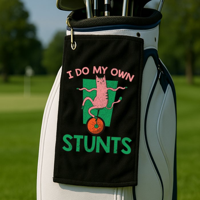 I Do My Own Stunts Funny Cat Gift Golf Towel