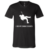 I Do My Own Stunts Hockey Funny Hockey Player V-Neck T-Shirt