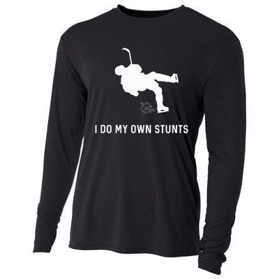 I Do My Own Stunts Hockey Funny Hockey Player Cooling Performance Long Sleeve Crew