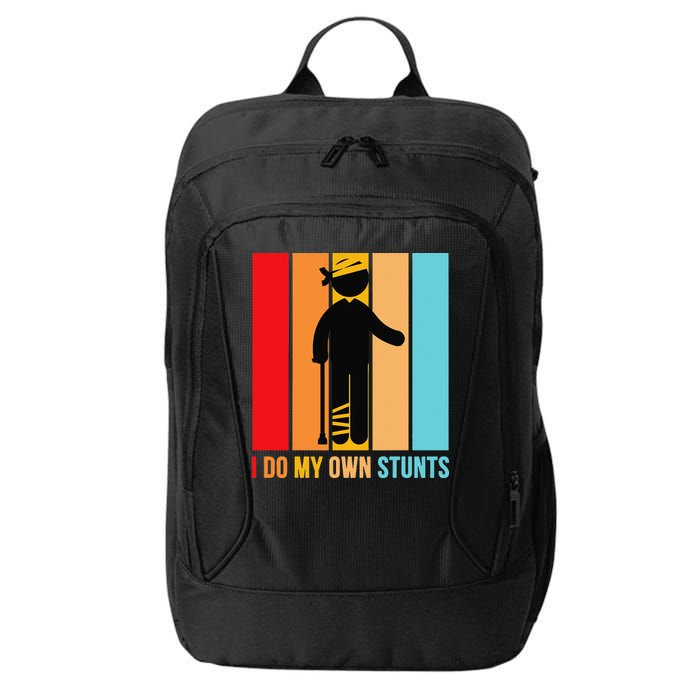 I Do My Own Stunts Get Well Gift Funny Injury Leg Head Retro City Backpack