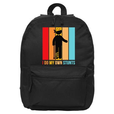I Do My Own Stunts Get Well Gift Funny Injury Leg Head Retro 16 in Basic Backpack