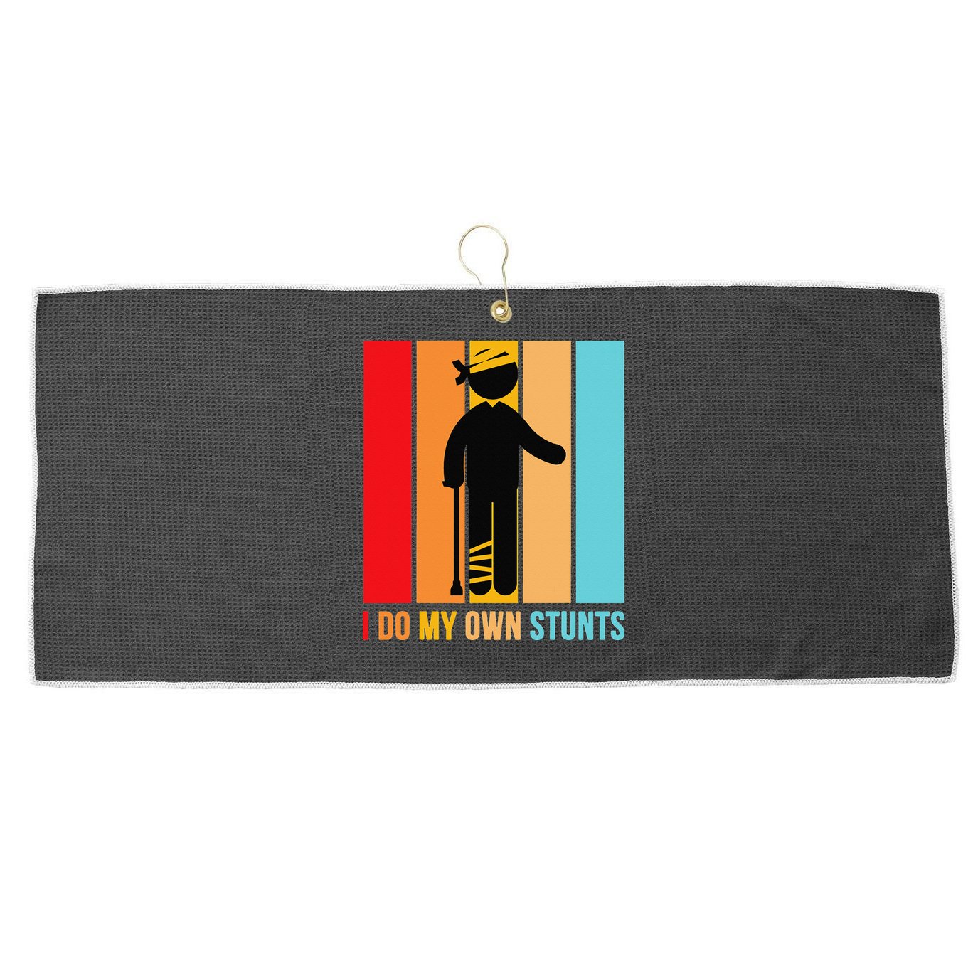 I Do My Own Stunts Get Well Gift Funny Injury Leg Head Retro Large Microfiber Waffle Golf Towel