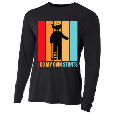 I Do My Own Stunts Get Well Gift Funny Injury Leg Head Retro Cooling Performance Long Sleeve Crew