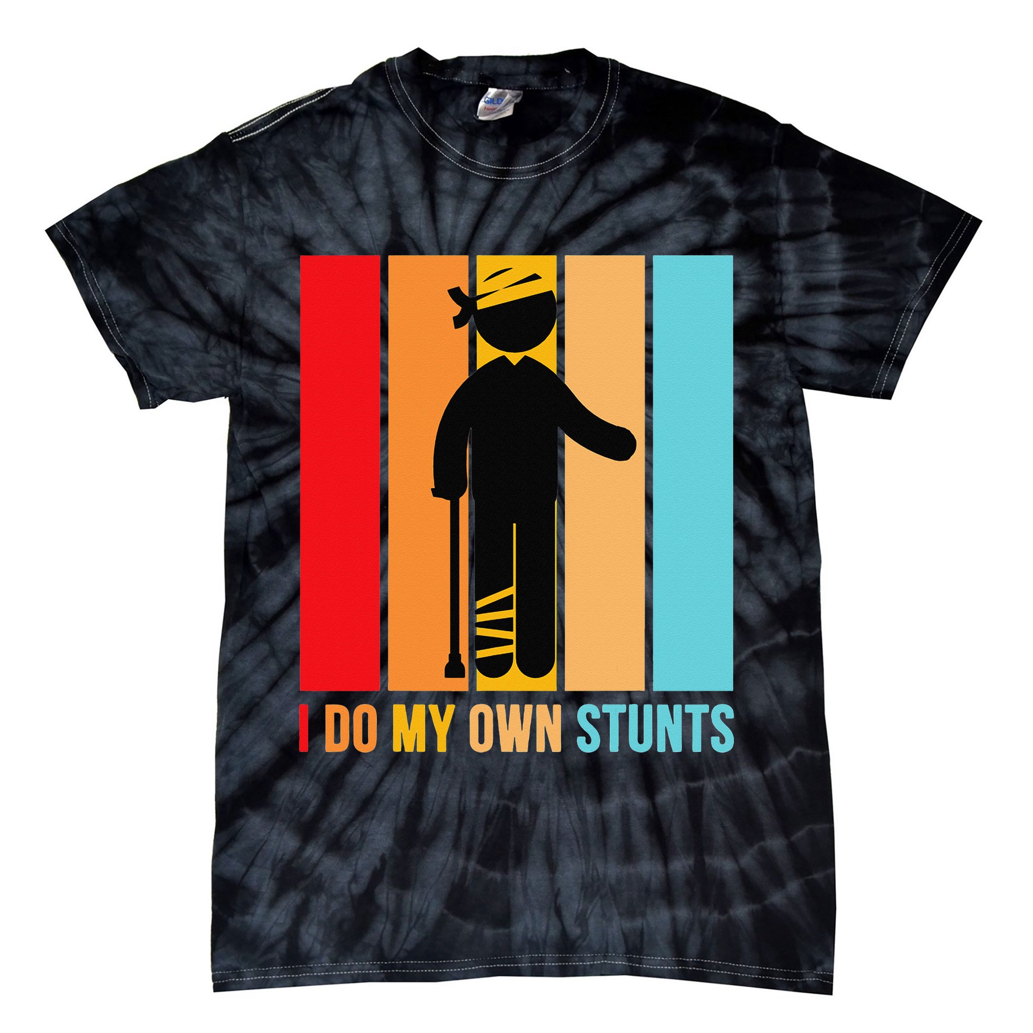 I Do My Own Stunts Get Well Gift Funny Injury Leg Head Retro Tie-Dye T-Shirt