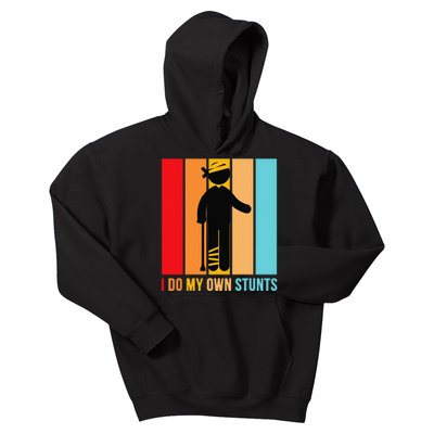 I Do My Own Stunts Get Well Gift Funny Injury Leg Head Retro Kids Hoodie