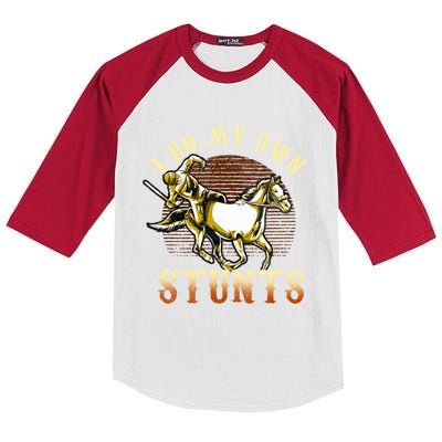 I Do My Own Stunts Get Well Gifts Funny Horse Riders Animal Gift Kids Colorblock Raglan Jersey