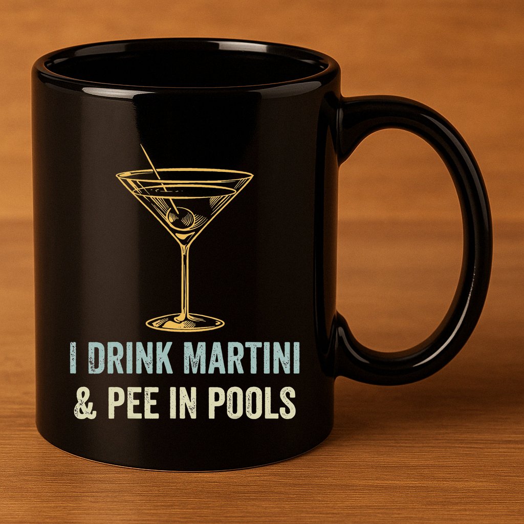 I Drink Martini and Pee In Pools Funny Pool Swimming Peeing 11oz C Handle Ceramic Mug
