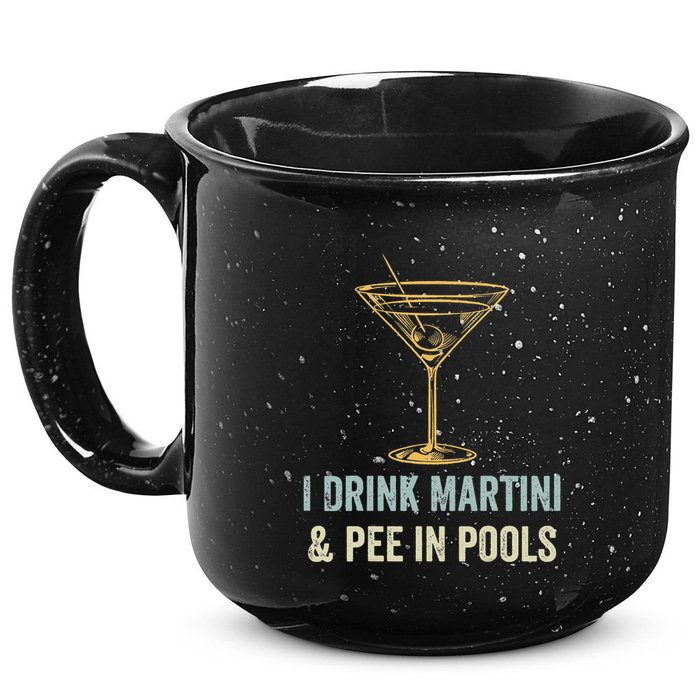 I Drink Martini and Pee In Pools Funny Pool Swimming Peeing 15oz Campfire Ceramic Mug