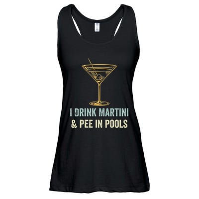 I Drink Martini and Pee In Pools Funny Pool Swimming Peeing Ladies Essential Flowy Tank