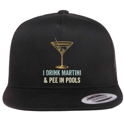 I Drink Martini and Pee In Pools Funny Pool Swimming Peeing Flatbill Hat