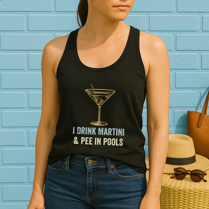 I Drink Martini and Pee In Pools Funny Pool Swimming Peeing Womens Tank Top