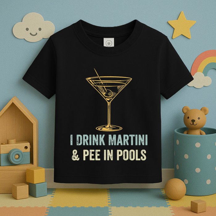 I Drink Martini and Pee In Pools Funny Pool Swimming Peeing Toddler T-Shirt