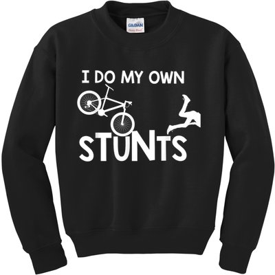 I Do My Own Stunts Funny Mountain Bike Biker Gift Kids Sweatshirt